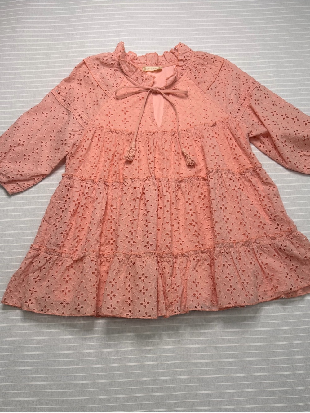 Altar’d State Pink Eyelet Tiered Blouse – Size Medium 🌸